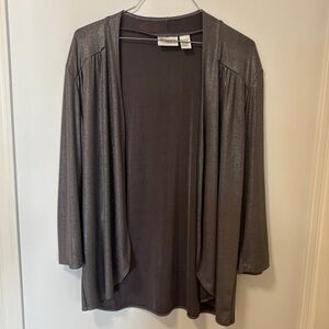 Chico's Travelers Silver Metallic Slinky Open Front Cardigan Size 2